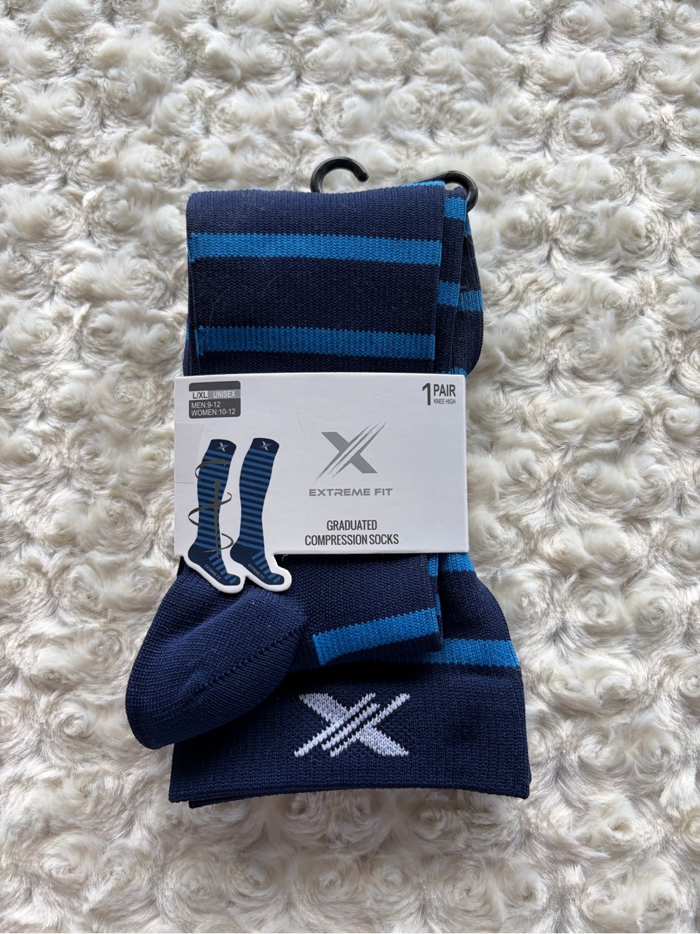 New Extreme Fit L/XL Navy & Blue Stripe Graduated Compression Socks